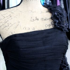 Elegant black chiffon one shoulder dress